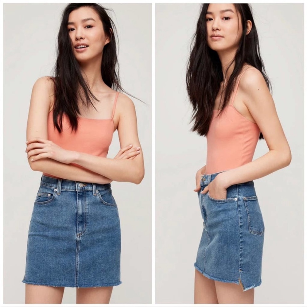 24. Aritzia Wilfred Free Cutoff Denim Skirt Step Hem Mini Jean Skirt,MediumWash8